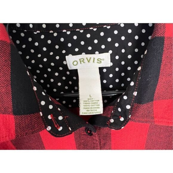 Orvis Red and Black Long Sleeve Collared Button Up Flannel T-Shirt - Picture 3 of 4